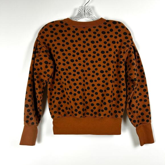 Madewell Pleat Sleeve Sweatshirt Top Leopard Dot Brown Black Cozy Womens Sz XXS - Picture 8 of 12